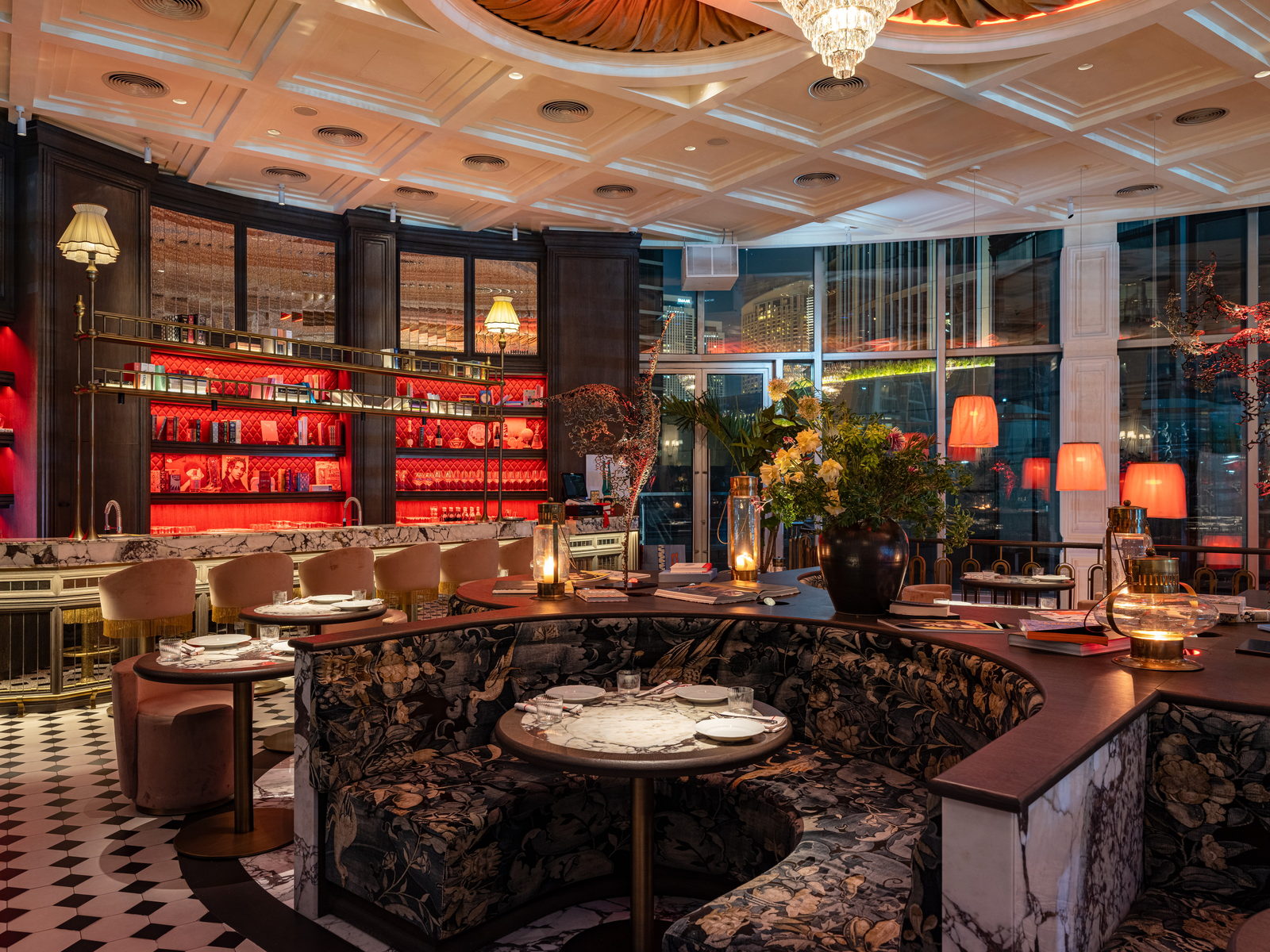 The upper floor at Bisou laid for a private event.